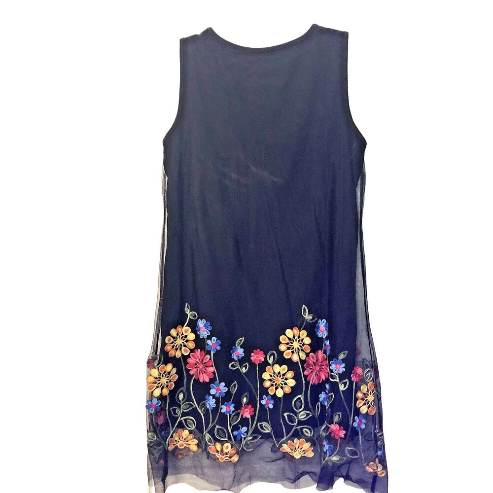 Shein Dress 6 Medium Sleeveless Black Toile Overlay Multi Embmroidered Flowers - Picture 2 of 6
